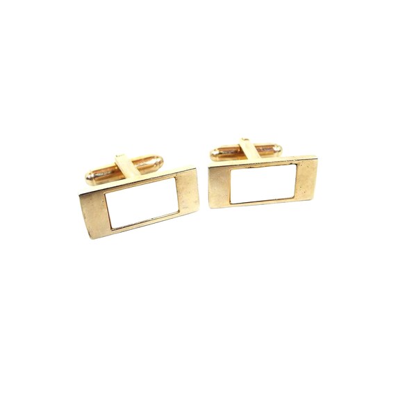 Mother of Pearl Vintage Cufflinks, Pearly White Gold Tone Rectangle Cuff Links
