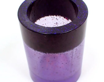 Round Handmade Pearly Purple and Glitter Resin Makeup Brush or Pencil Holder