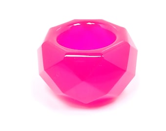 Small Neon Pink Resin Faceted Handmade Succulent Pot, Little Decorative Geometric Octagon Bowl