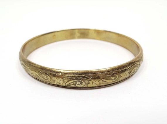 Brass Vintage Flower Bangle Bracelet Retro 1970s Floral - Etsy