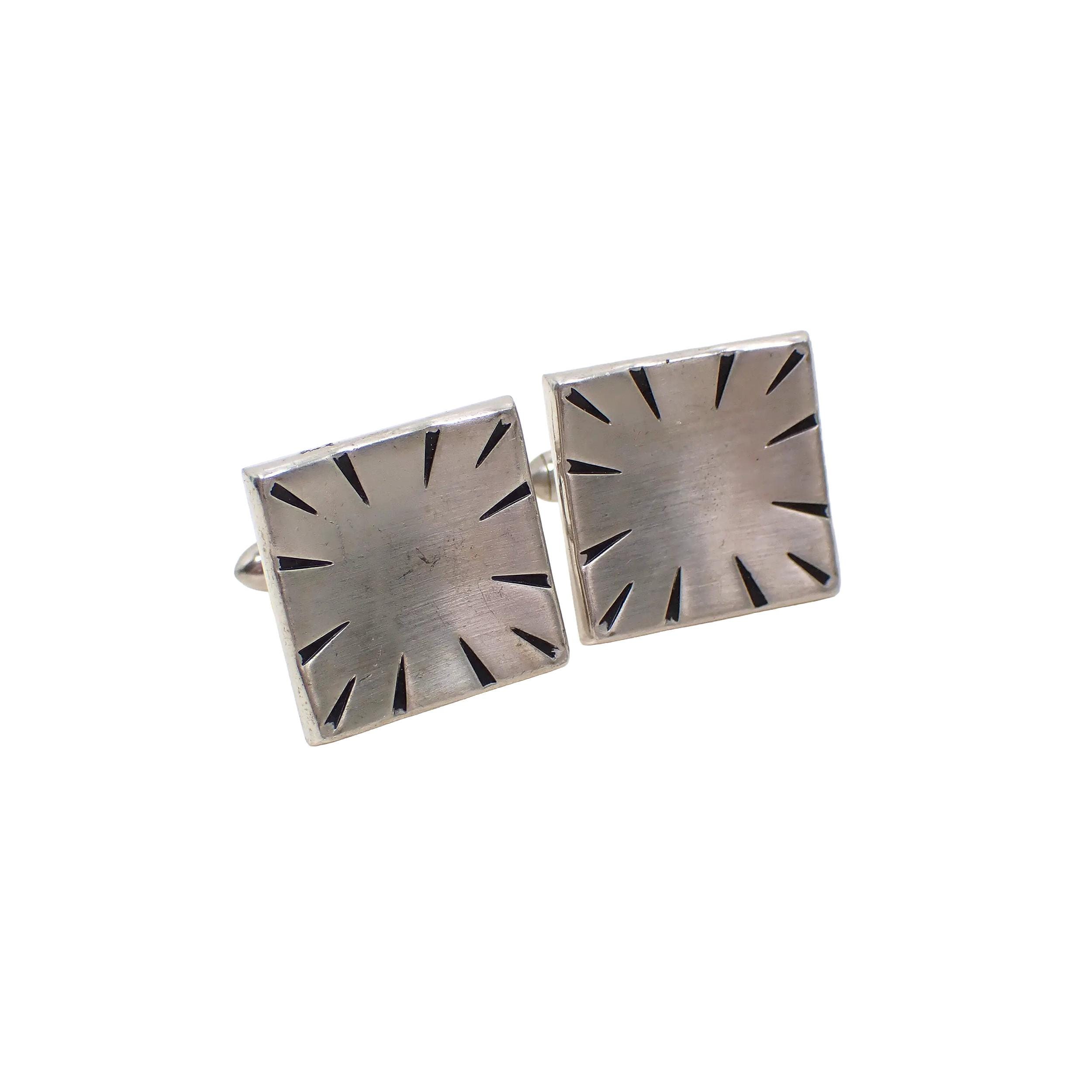 Boutons De Manchette Vintage Swank Modernist - Forme Carrée Argentée - Milieu De Siècle - Occasion