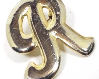 Initial Letter R Vintage Brooch, Gold Tone, Gifts Under 20