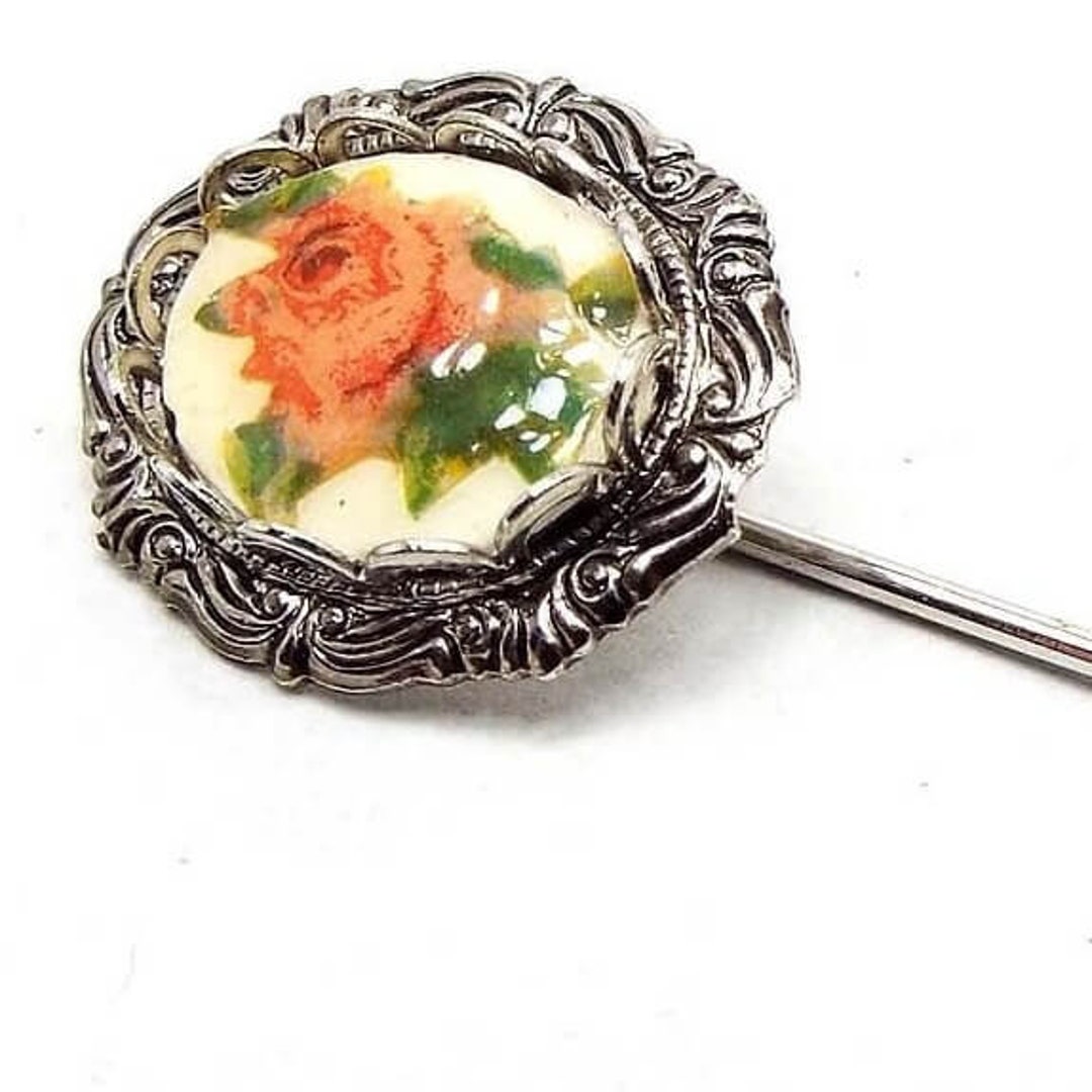 Vintage Pink Peach Rose Flower Stick Pin, Silver Tone - Etsy
