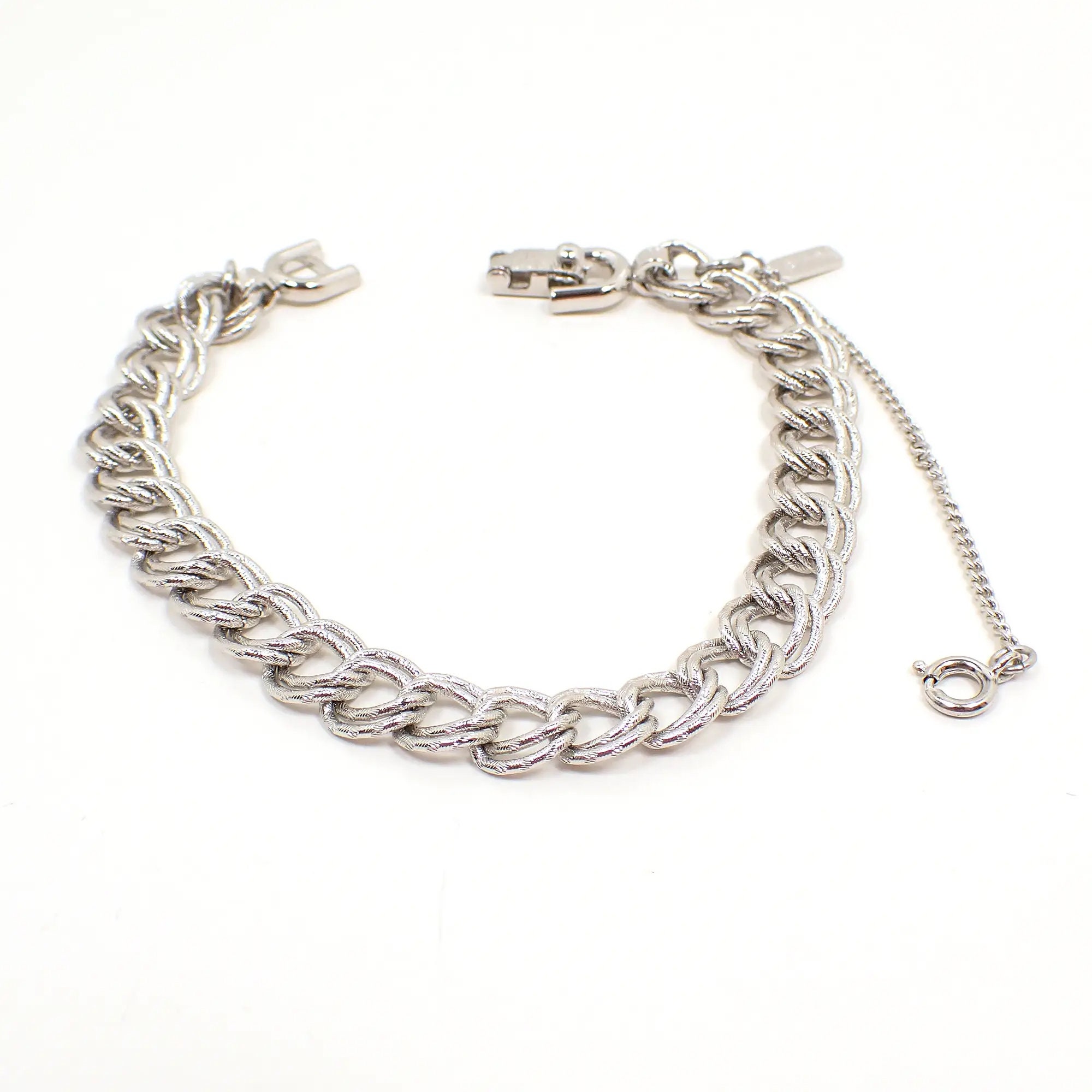 アクセサリー 60s German Vintage Double Chain Bracelet 1960's Monet Mid Century Vintage Silver Tone Double Link