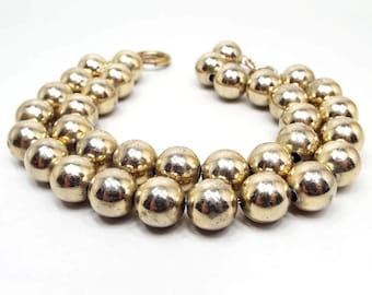 Light Gold Tone Double Strand Metal Beaded Mid Century Vintage Bracelet