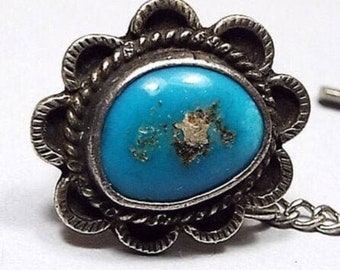 Turquoise Gemstone Retro Vintage Tie Tack, Southwestern Jewelry