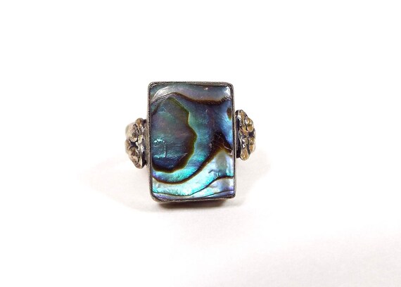 Abalone Rectangle Retro Vintage Ring, Southwester… - image 2