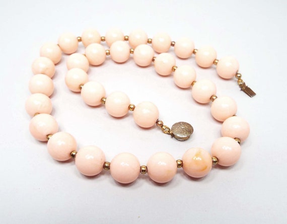 Salmon Pink Vintage Lucite Beaded Necklace, Mid Ce