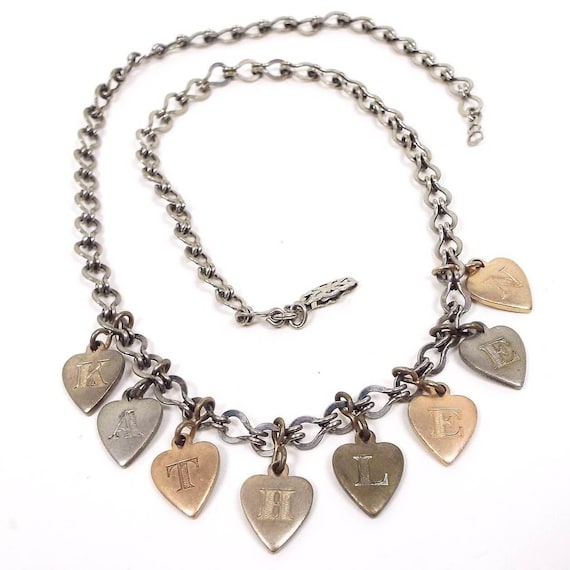1950's Kathleen Name Engraved Heart Charms Vintag… - image 1