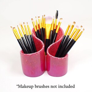 Handmade Hot Pink Resin Makeup Brush Holder with Pink Iridescent Glitter, Gifts for Her image 2
