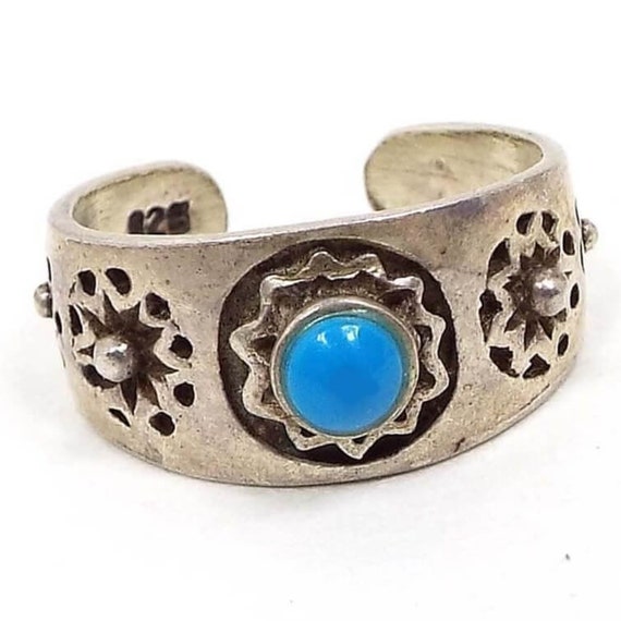Vintage Sterling Silver and Glass Faux Turquoise … - image 1
