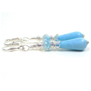 Handmade Baby Blue Lucite Teardrop Earrings, Silver Plated, Hook Lever Back or Clip On