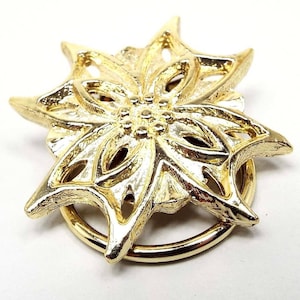 Vintage Flower Scarf Clip, Gold Tone Cut Out Design