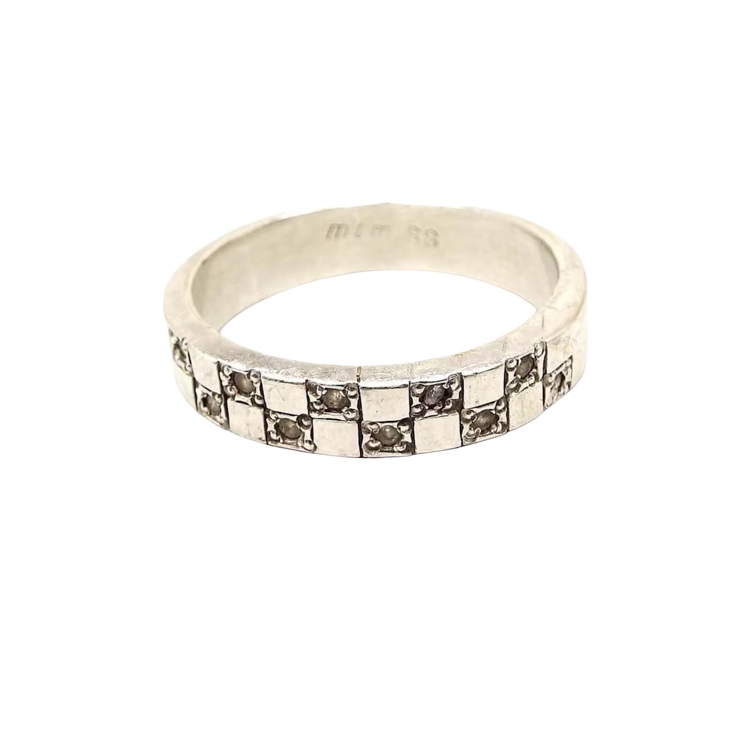 Vintage MTM Sterling Silver Cubic Zirconia Checkerboard Style Band Ring ...
