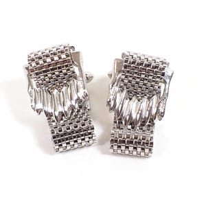 Mid Century Brutalist Vintage Wrap Around Cufflinks, Silver Tone Mesh Cuff Links, Dapper Mens Jewelry, Gifts for Him