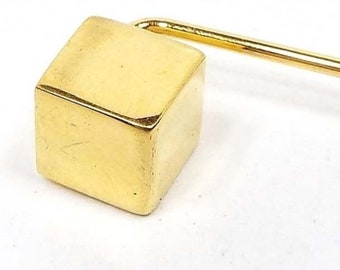 Vintage Gold Tone Cube Stick Pin, Geometric Jewelry
