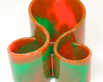 Handmade Neon Orange and Green Resin Makeup Brush Holder, UV Light Fluorescent