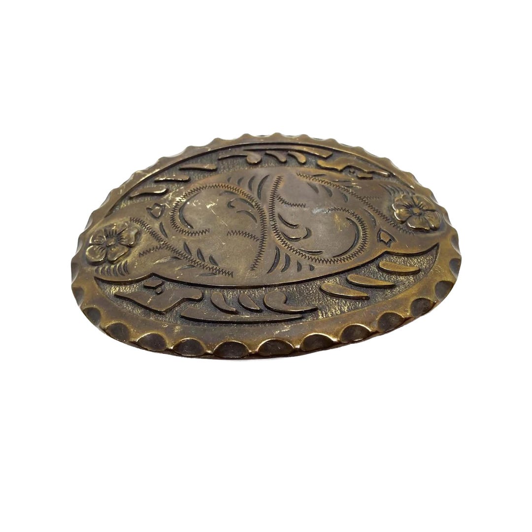 Large Vintage Bronze Floral Oval Vintage Belt Buckle - Etsy display picture 3