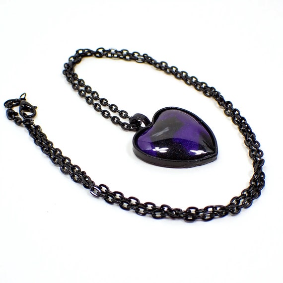 Handmade Black and Bluish Purple Resin Heart Pendant