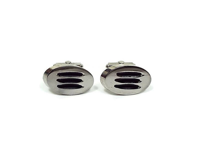 Silver Tone Vintage Cufflinks Vintage Cuff Links Formal Jewelry Modernist Retro 1970s 70s Cuff Links