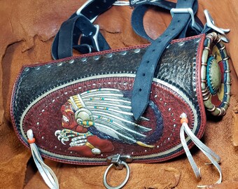 Mad Warrior tool bag - all leather, hand tooled, crafted and painted.