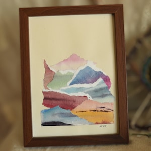 Collage abstrait aquarelle - Mini oeuvre d&#39;art murale encadrée - Décoration d&#39;intérieur unique peinte à la main