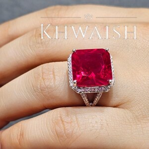 Ruby Red Cushion Cut Diamond Cz Stones Solitaire Silver Ring,Diamond jewelry, Ruby Diamond Ring