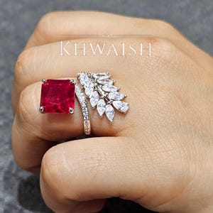 RBeautiful Ruby Red Cushion Cut Diamond Cz Stones Solitaire Silver Ring,Diamond jewelry, Ruby Diamond Ring
