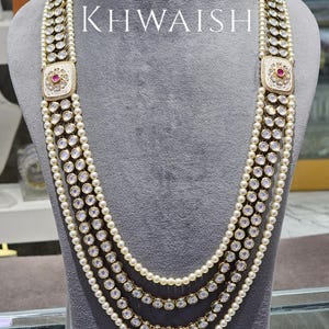 Ruby Pearls Enamel Uncut Kundan Polki Silver Long Necklace & earrings Set,Polki jewelry,Kundan necklace,Indian jewelry,Sabyasachi jewelry