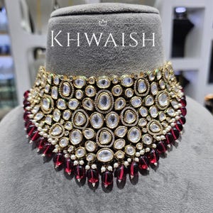 Ruby Uncut Kundan Polki Silver Pearls Choker Necklace earrings & Maang Tikka,Polki jewelry,Kundan necklace,Indian jewelry,Sabyasachi jewelry