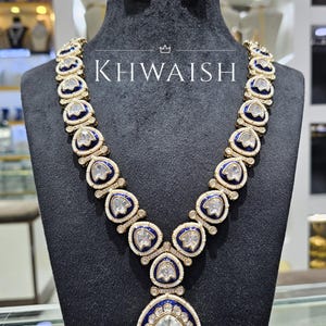Blue Meena Pearls Enamel Uncut Kundan Polki Silver Necklace & earrings Set,Polki jewelry,Kundan necklace,Indian jewelry,Sabyasachi jewelry
