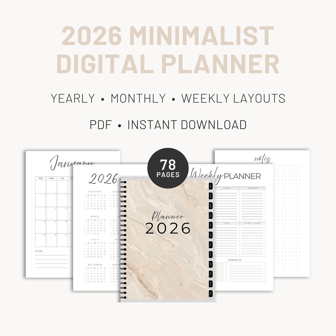 2026 Minimalist Printable Planner PDF – Yearly, Monthly & Weekly ...