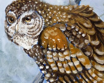 Impression de chouette tachetée, illustration signée de l'artiste (9 x 12)