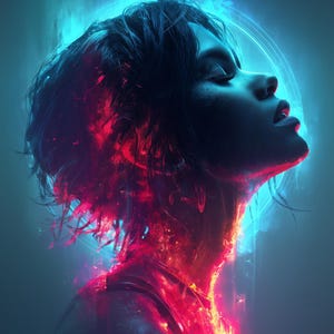 Cyberpunk Glitch Digital Art, Neon Blue Magenta Portrait Poster, Instant Download 300 DPI, Futuristic Gaming Print