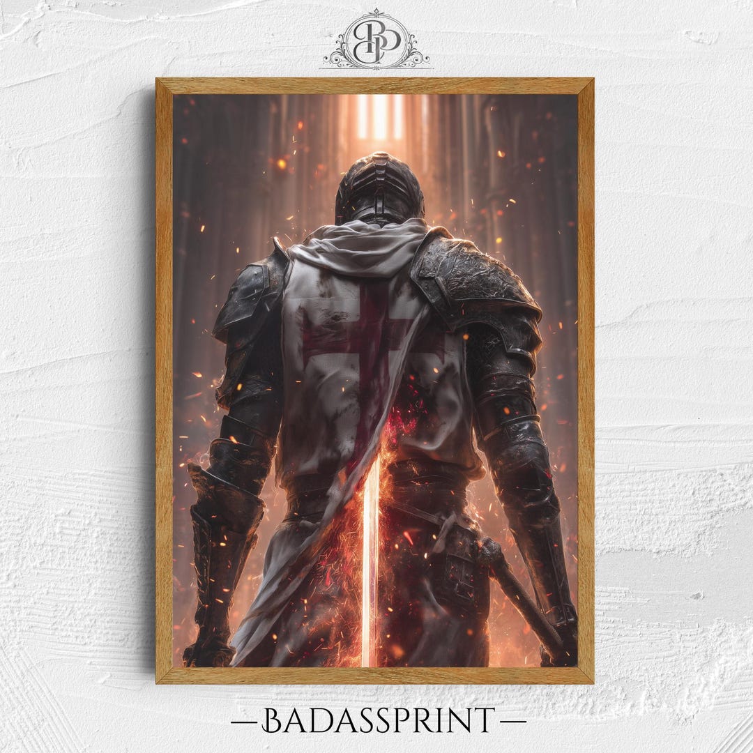 Templar Knight Wall Art Printable, Medieval Crusader Poster, Warrior ...