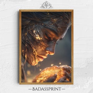 Golden Thread Woman Printable Wall Art, Ethereal Light Digital Download, Surreal Divine Female Portrait Decor