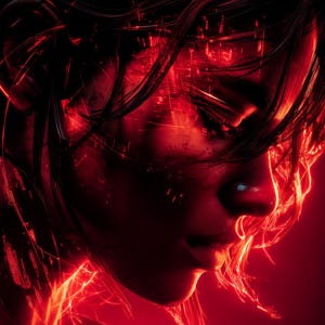 Serafino Rosso Neon Digital Art, Cyberpunk Sci-Fi Poster, Instant Download 300 DPI, Modern Futuristic Urban Print