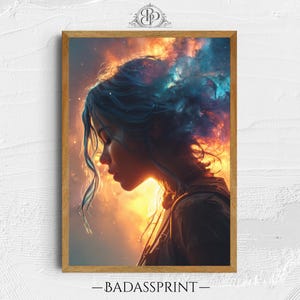 Nebula Goddess Wall Art, Cosmic Woman Portrait Print, Ethereal Galaxy Hair Digital Download, Celestial Mystic Decor