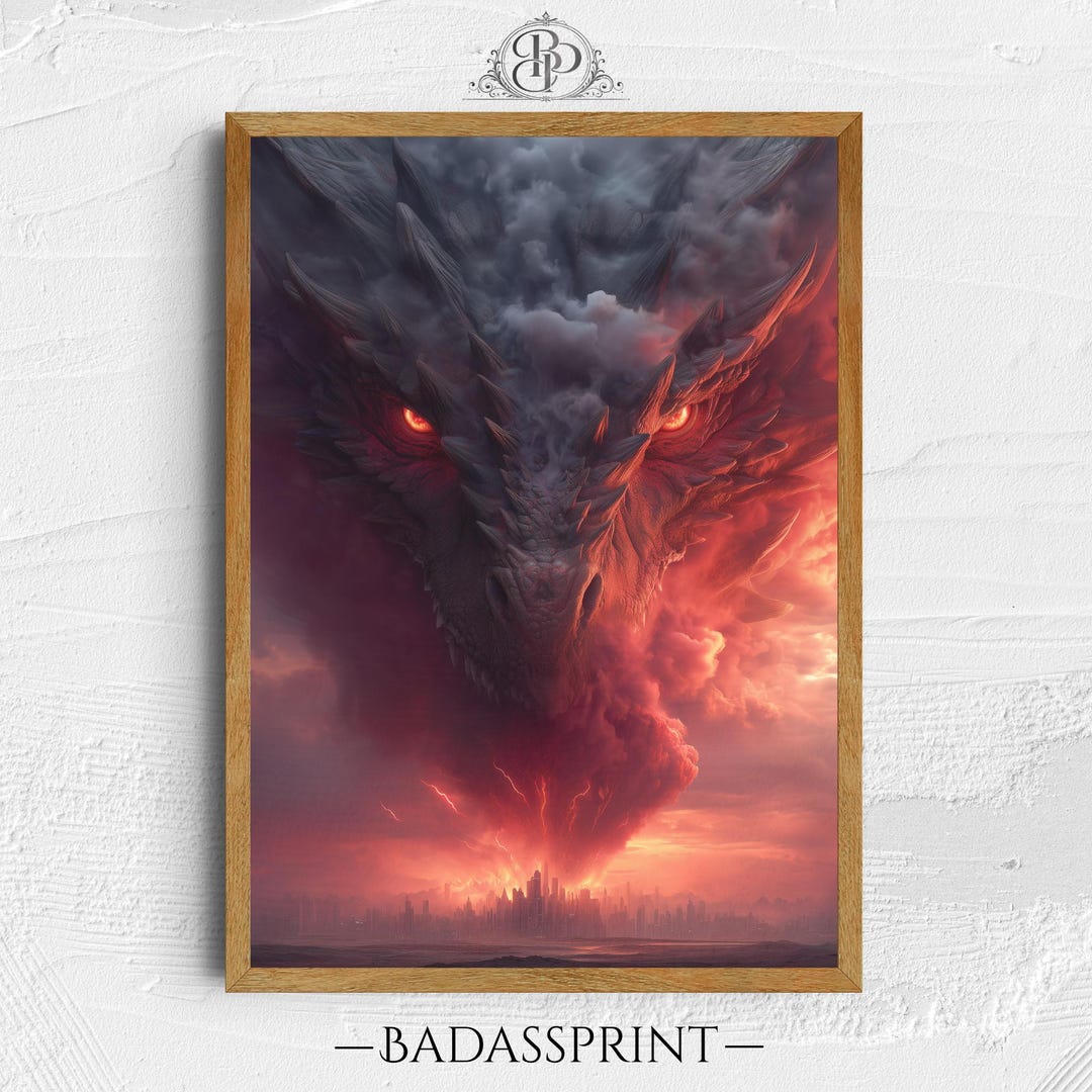 Red Dragon Wall Art Printable, Apocalyptic Fantasy Dragon Poster ...