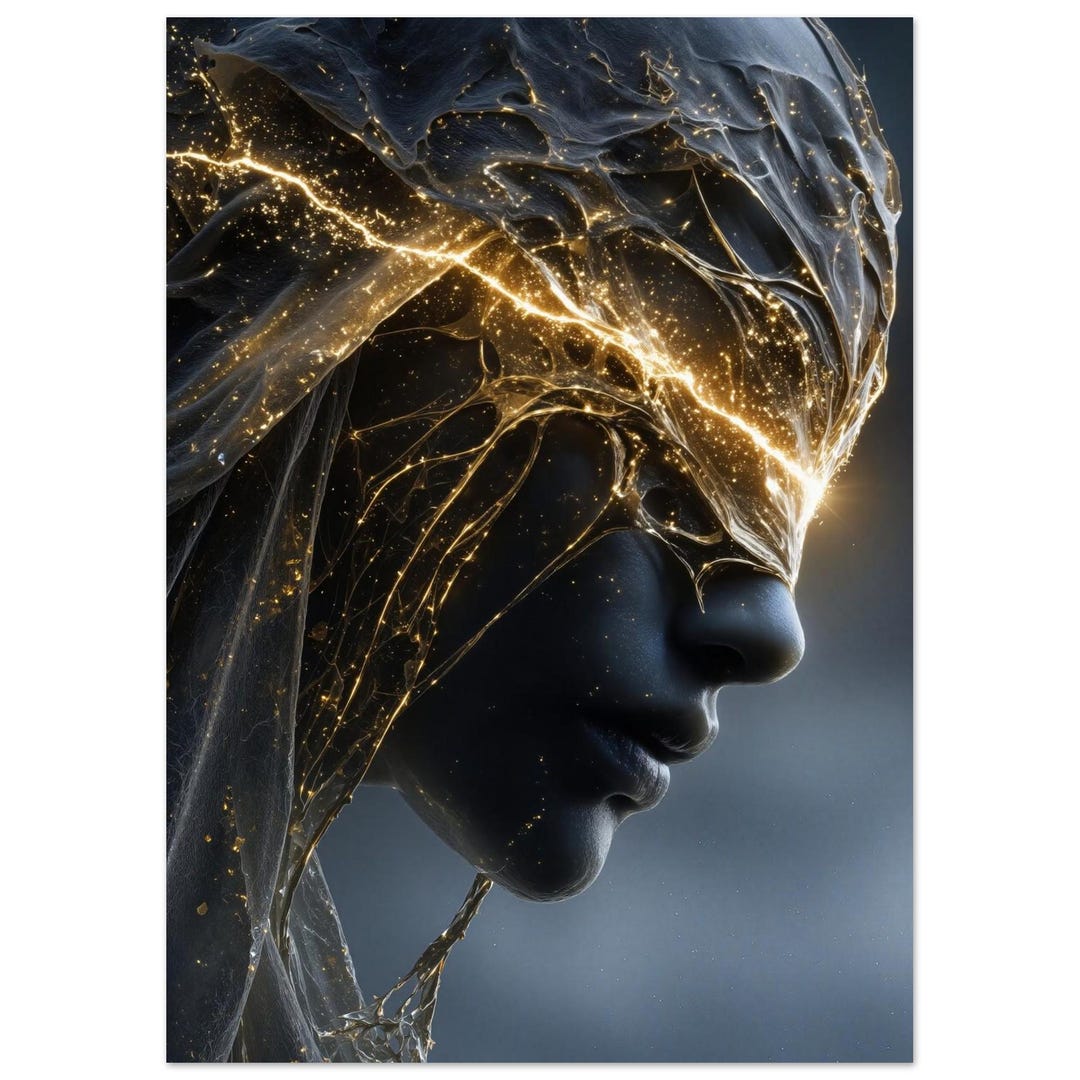 Ethereal Veiled Goddess Art Print – Mystical Fantasy Portrait, Golden ...