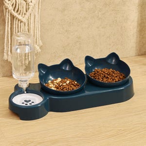 3-in-1 kattenvoerstation – schattige oorvormige voer- en waterbakken voor twee katten
