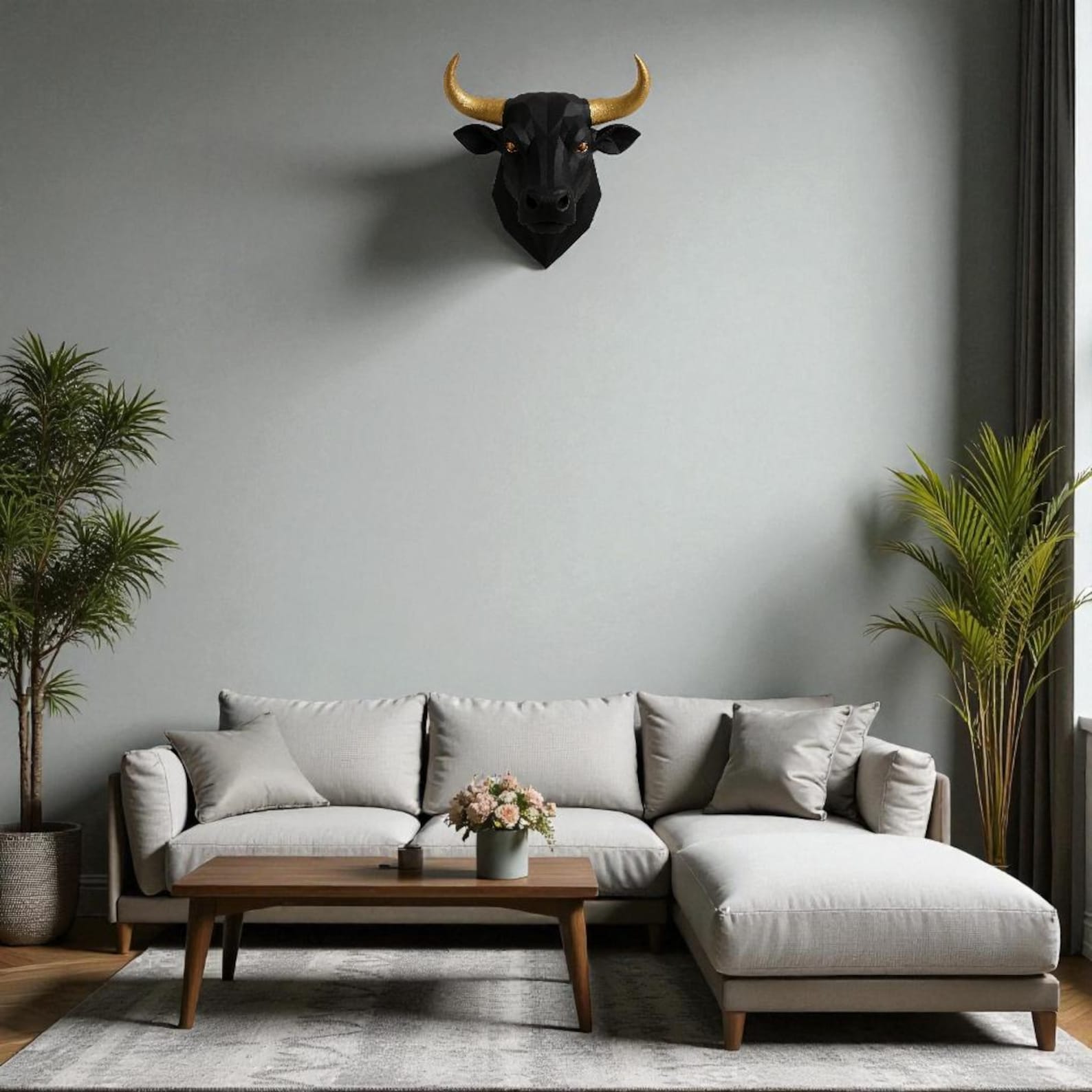 Modern Bull Head Wall Decor – Geometric Black Sculpture - Etsy