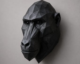 Low Poly Baboon Wall Mount, Geometric Animal Head, Modern Wall Decor