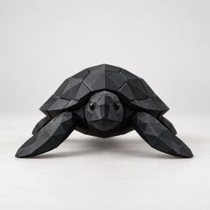 Low Poly Sea Turtle Desk Decor – Black 3D Printed Sculpture