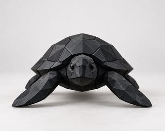 Low Poly Sea Turtle Desk Decor – Black 3D Printed Sculpture