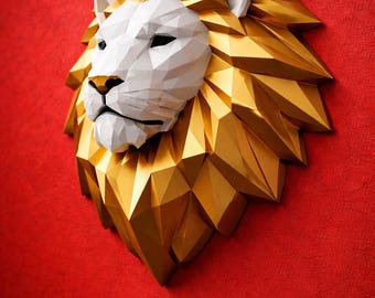 Low Poly Lion Head Wall Decor – Geometric 3D Printed Animal Sculpture, Modern Safari Hanging