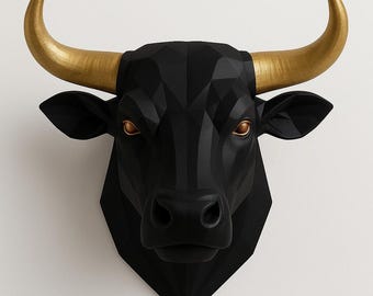 Modern Bull Head Wall Decor – Geometric Black Sculpture