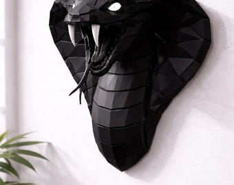 Black Venom Cobra Wall Art – Low Poly 3D Snake Head Sculpture