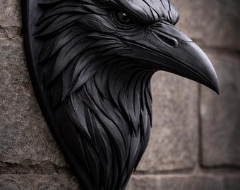 Raven Head Wall Mount – Gothic Crow Sculpture, 3D Printed Dark Decor