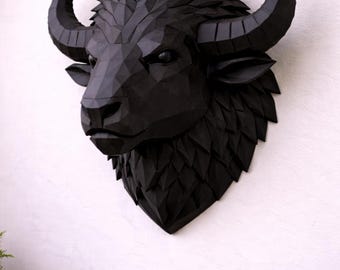 Matte Black Low Poly Bison Wall Sculpture – Bold Modern Statement Decor